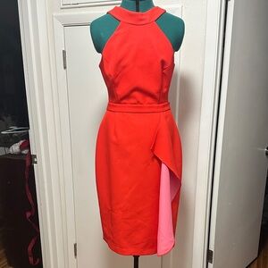 BCBG MaxAzaria Elegant Red and Pink Halter Dress